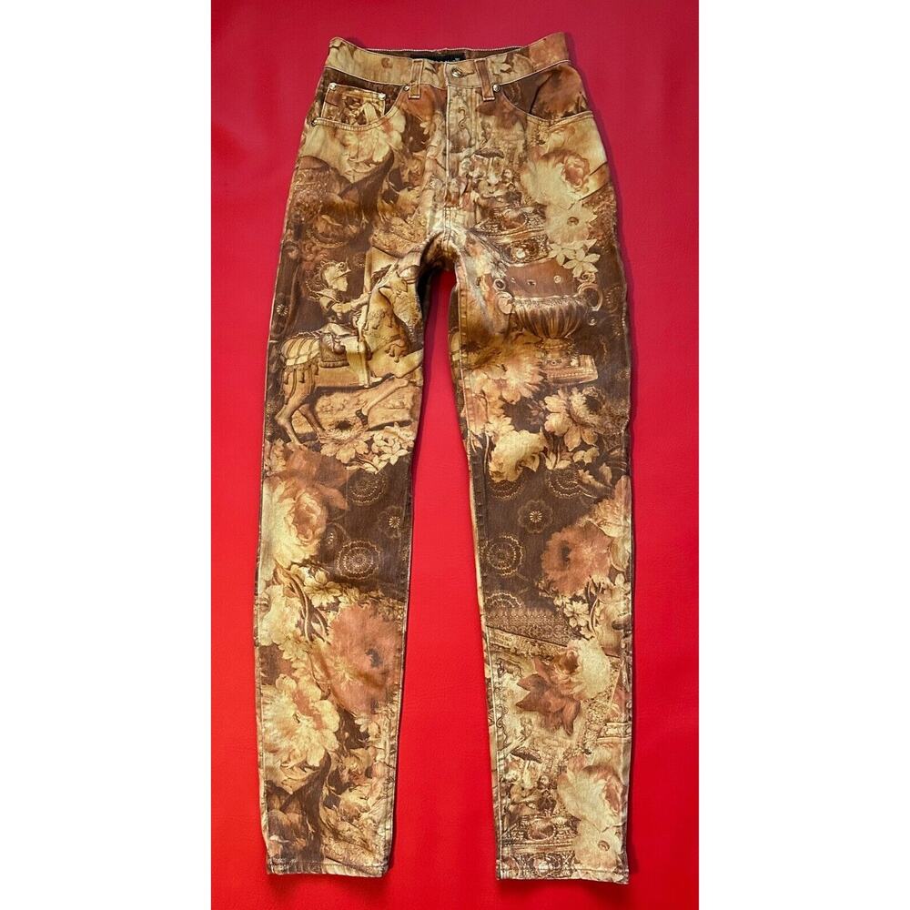 Roberto Cavalli Knight Full Print Medieval Art Renaissance Denim Jeans Italy XS